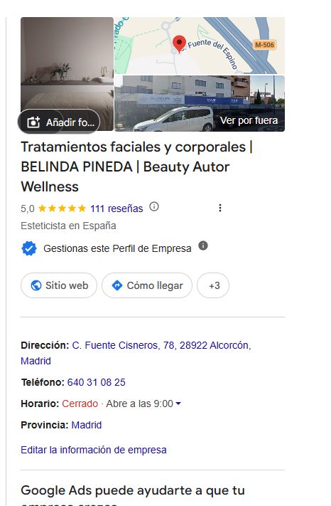 ficha de google Belinda Pineda: Espacio de belleza