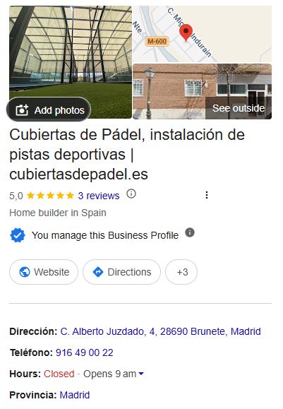 ficha google Cubiertas pistas deportivas